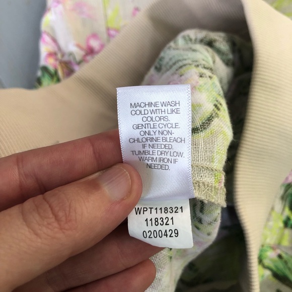 J Jill 100% Linen Pants Size L Flax Orchid Floral Tan Green Wide Leg Crop - Picture 7 of 12